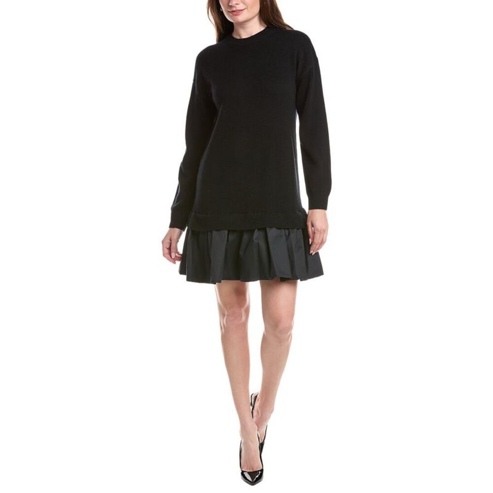 Naadam Womens  Premium Wool & Cashmere-Blend Mixed Media Mini Dress, Black